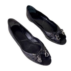 CHRISTIAN DIOR OPEN-TOE FLATS IN BLACK